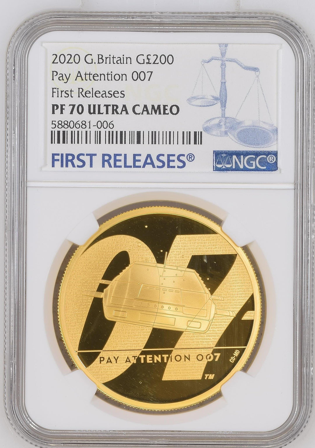 アンティークコインギャラリア 2020年 イギリス 007 Pay Attention  2オンス金貨 NGC PF70UCAM FIRST RELEASES