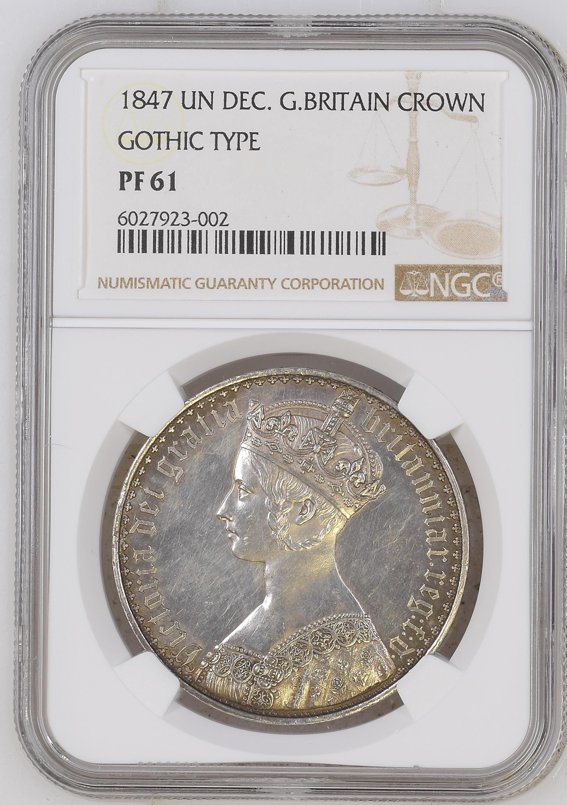 1847 イギリス ヴィクトリア女王 ゴシッククラウン銀貨 NGC PF61