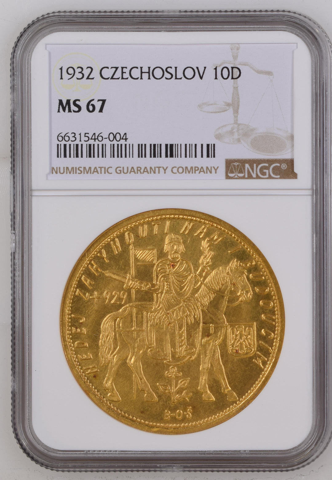 1932年 チェコスロバキア 馬上の聖ヴァーツラフ 10ダカット金貨 NGC MS67 (NGC最高鑑定品) | アンティークコインギャラリア