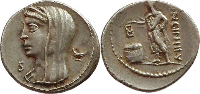 古代ローマ カッシウス・ロンギヌス 紀元前63年 デナリウス銀貨 極美品