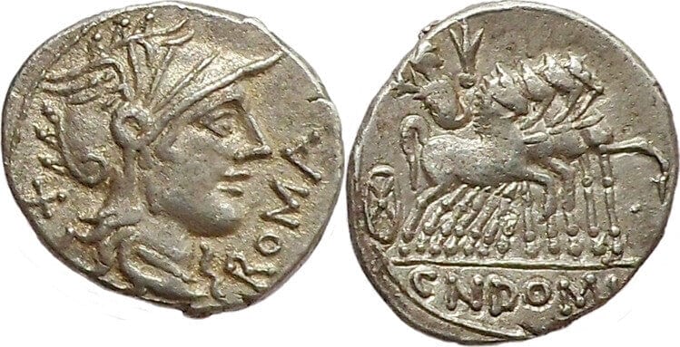 Roman Republican Cn. Domitius Ahenobarbus denarius 116-115BC