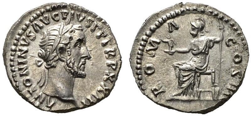 ローマ帝国 アントニウス=ピウス 159-160年 デナリウス 銀貨 Ch.MS