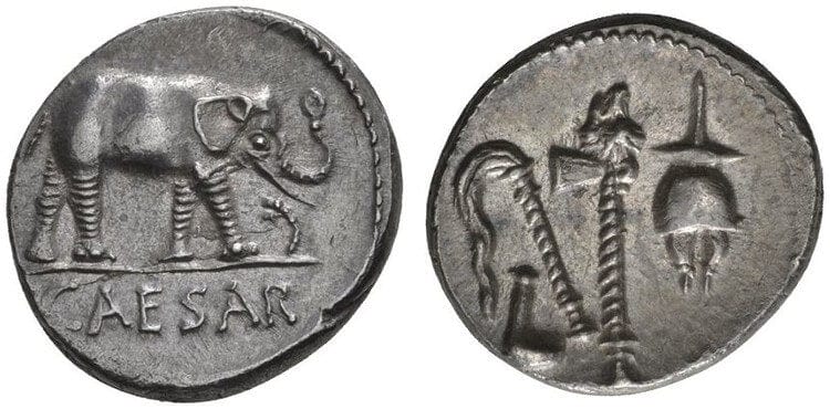 kosuke_dev 紀元前49-48  古代ローマ帝国 デナリウス銀貨 NGC Ch. AU ✭