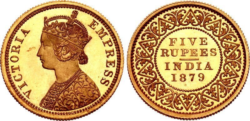 kosuke_dev 英領インド ヴィクトリア女王 1879年(b) 5ルピー金貨　NGC PR66★
