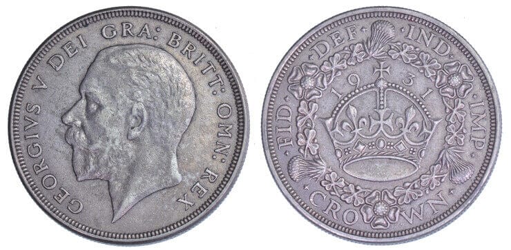 イギリス1931ジョージ5世クラウンコイン装飾が施された王冠-