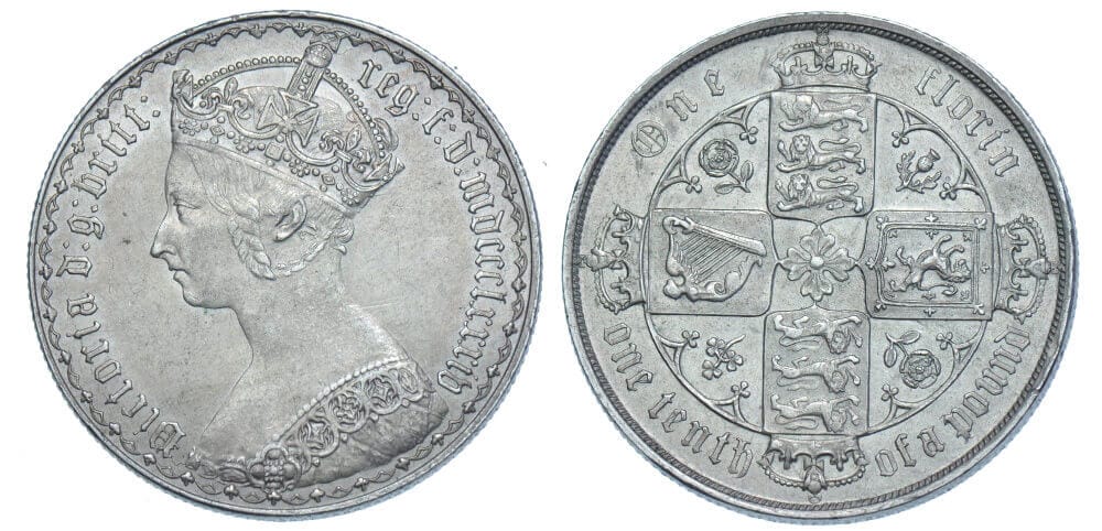 イギリス ヴィクトリア 1884年 ゴシック フローリン銀貨 