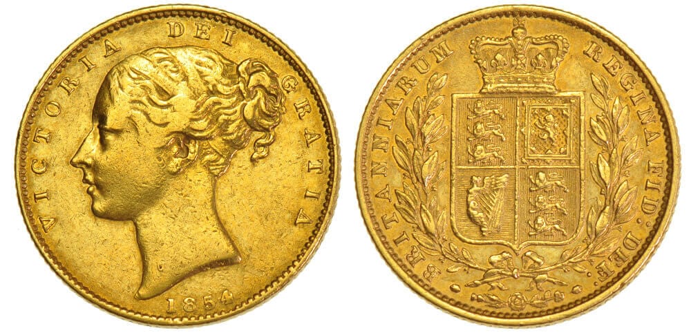 kosuke_dev イギリス ヴィクトリア ”C OVER ROTATED C” 1854年 ソブリン金貨 美品