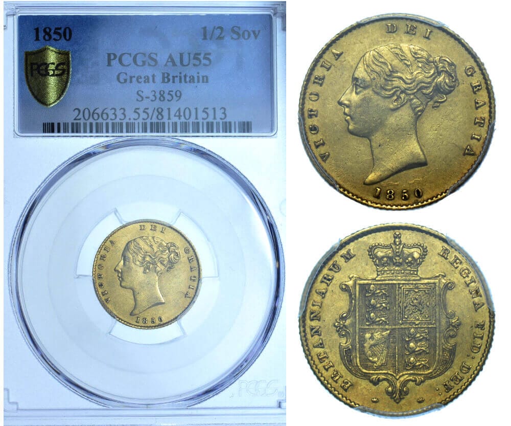 kosuke_dev 【PCGS AU55】イギリス ヴィクトリア 1850年 ハーフソブリン金貨