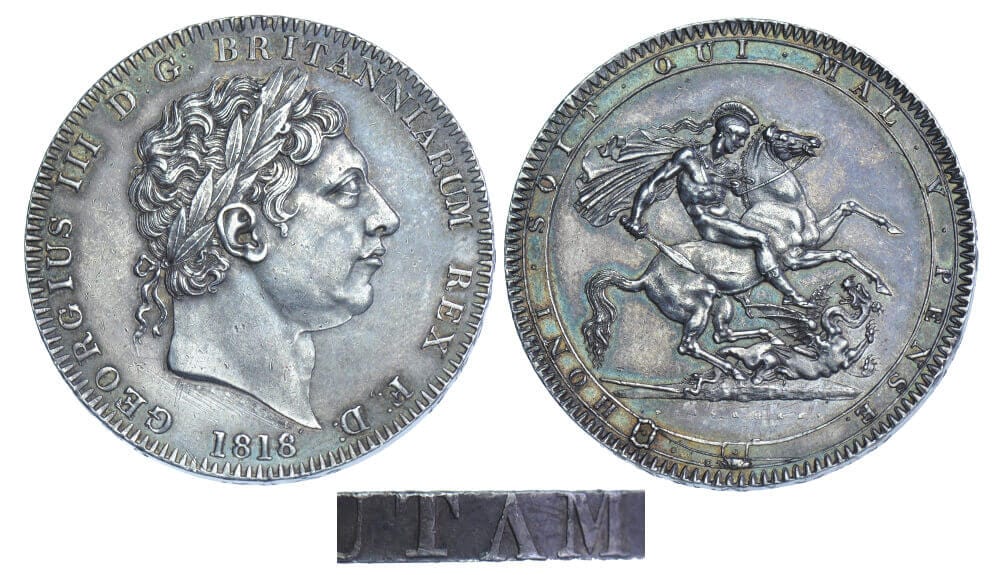 kosuke_dev イギリス ジョージ3世 1818年 ”V FOR A” LIX クラウン銀貨 極美品