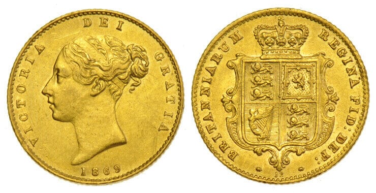 kosuke_dev イギリス ヴィクトリア 1869年 DIE#12 ハーフソブリン金貨 極美品