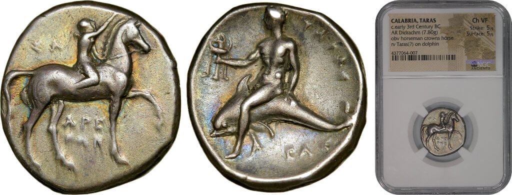 kosuke_dev 古代ギリシャ カラブリア ターラス 紀元前302年 ディドラクマ 銀貨 準未使用