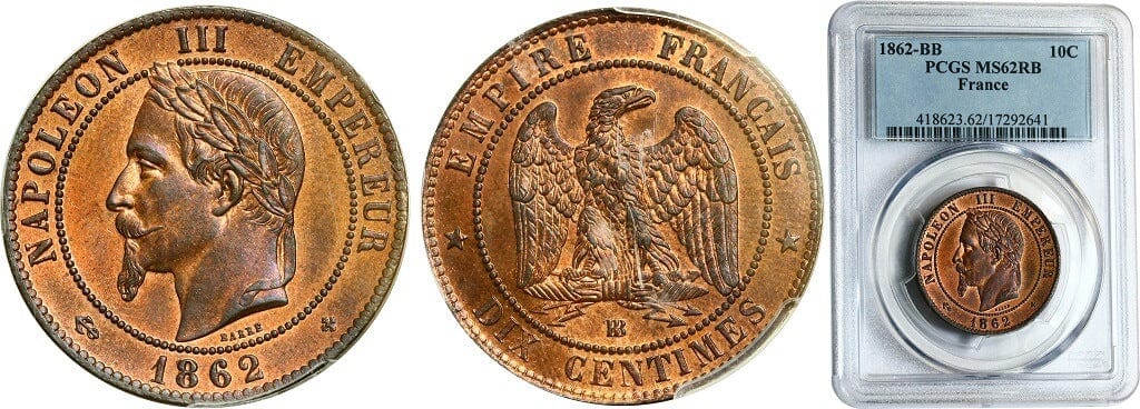 PCGS MS62】フランス ナポレオン3世 1862年 10セント 銅貨 ...