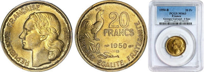 kosuke_dev 【PCGS MS63】フランス Georges Guiraud 1950年 20フラン 銅アルミニウム