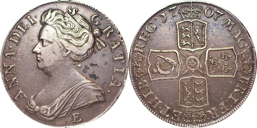 イギリス アン女王 Edinburgh 1707年 クラウン銀貨 極美品