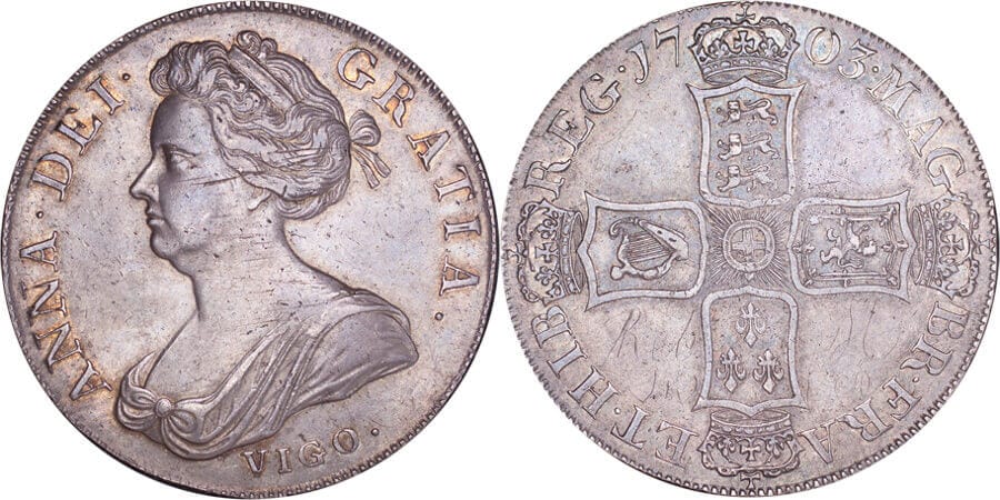 kosuke_dev イギリス アン女王 VIGO 1703年 クラウン銀貨 特美品