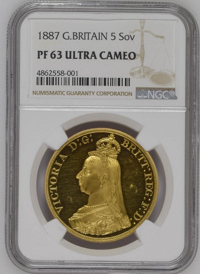 アンティークコインギャラリア 1887年 イギリス ヴィクトリア女王 ジュビリーヘッド 5ポンド金貨 NGC PF63 CAMEO