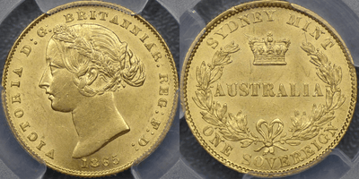 アンティークコインギャラリア 1865年 オーストラリア 1ソブリン金貨 PCGS MS62