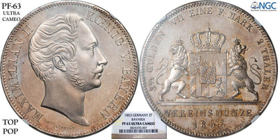 kosuke_dev バイエルン王国 ドイツ 1853年 ２ターレル（２ターラー）銀貨 PF 63 ウルトラカメオ