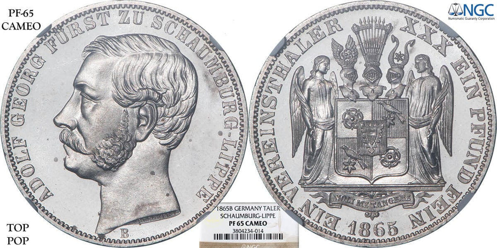 シャウムブルク＝リッペ侯国 ドイツ 1865年 ターレル（ターラー）銀貨 PF 65 カメオ