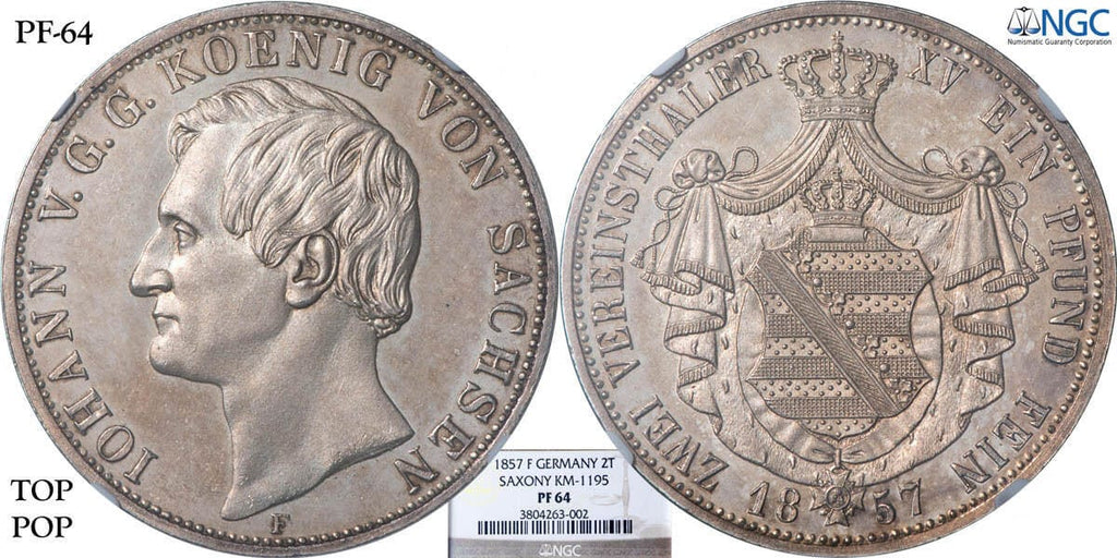 kosuke_dev ザクセン王国 ドイツ 1857年 ２ターレル（２ターラー）銀貨 PF 64