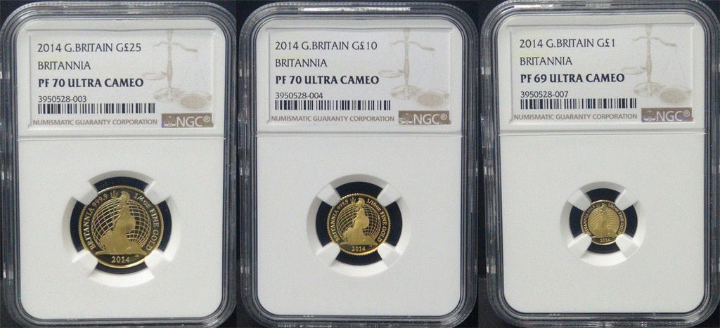 アンティークコインギャラリア 2014年 イギリス ブリタニア金貨 25ポンド、10ポンド、1ポンド、3枚セット