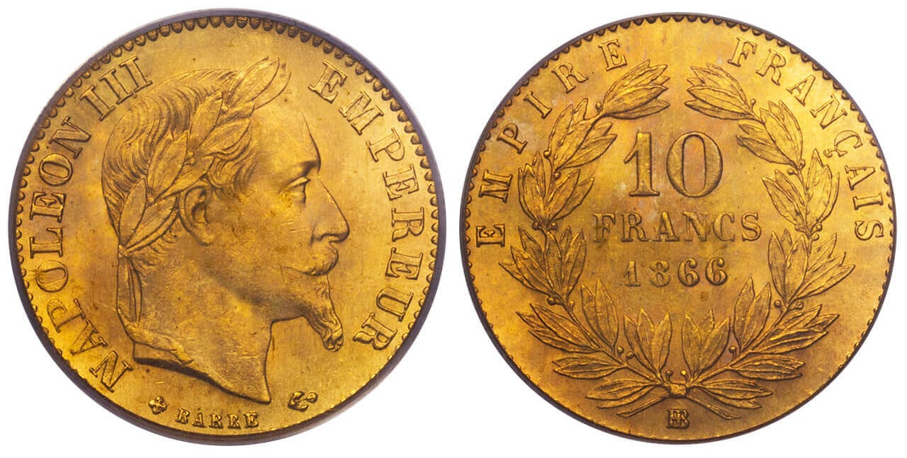 1866年　フランス　ナポレオン3世　1フラン