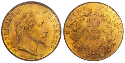 kosuke_dev 1866-BB PCGS MS66 フランス ナポレオン3世（有冠） 10フラン金貨