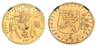 kosuke_dev 【NGC MS64】チェコスロバキア ヴァ―ツラフ1世／聖ウェンセスラス 1932年 5ダカット金貨
