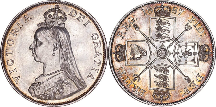 イギリス ヴィクトリア女王 1887年 ダブルフローリン銀貨 極美品 