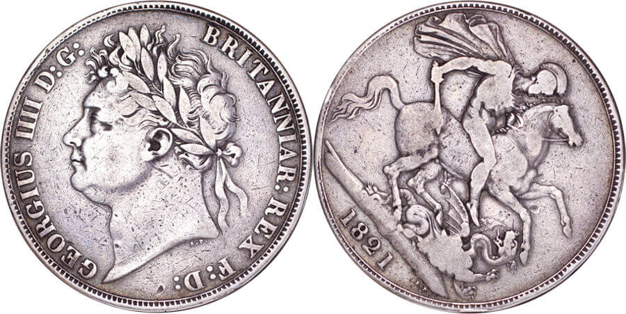 イギリス ジョージ4世 1821年 クラウン銀貨 美品 | アンティークコイン