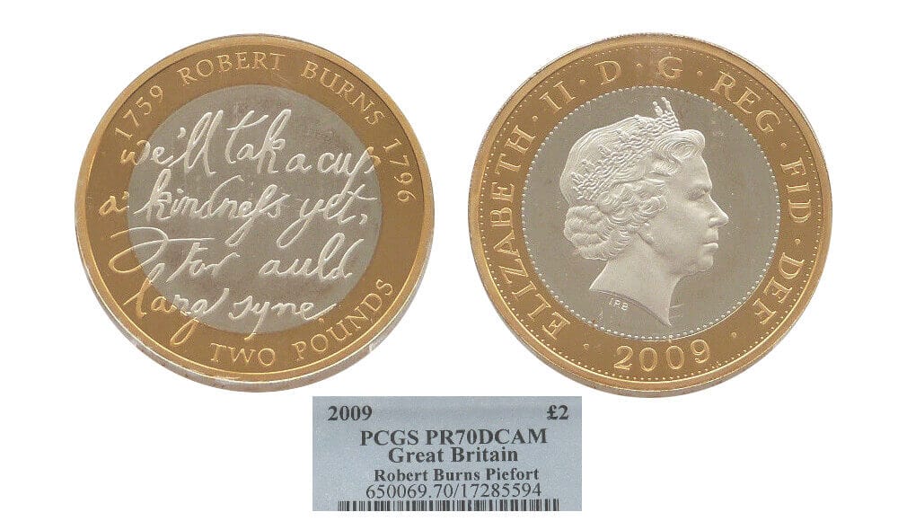 kosuke_dev 【PCGS PR70】イギリス ロバート・バーンズ 生誕250年 2009年 Piedfort 2ポンド銀貨