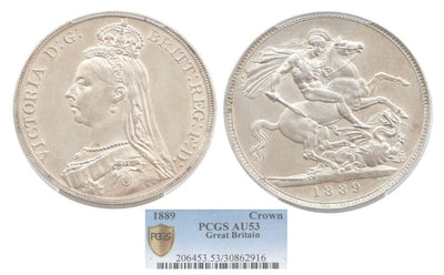 kosuke_dev 【PCGS AU53】イギリス ヴィクトリア 1889年 クラウン銀貨