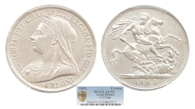 kosuke_dev 【PCGS AU53】イギリス ヴィクトリア女王 1893年 LVIエッジ クラウン銀貨