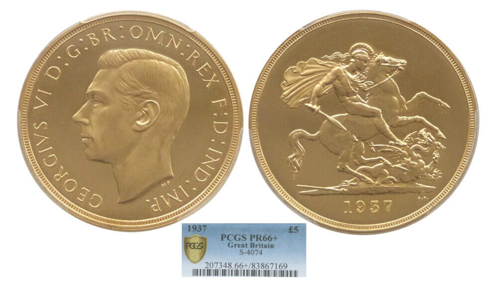 kosuke_dev 【PCGS PR66+】イギリス ジョージ6世 1937年 5ポンド金貨