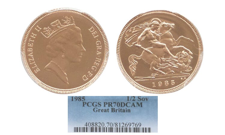 kosuke_dev 【PCGS PR70】イギリス エリザベス2世 1985年 ハーフソブリン金貨 DCAM