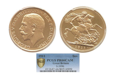 kosuke_dev 【PCGS PR66】イギリス ジョージ5世 1911年 ソブリン金貨 CAM