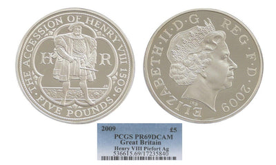 kosuke_dev 【PCGS PR69】イギリス ヘンリー8世 戴冠500年 2009年 Piedfort 5ポンド 銀貨