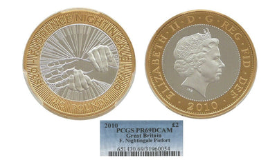 kosuke_dev 【PCGS PR69】イギリス フローレンス・ナイチンゲール 没後100年 2010年 Piedfort 2ポンド銀貨