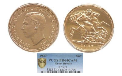 kosuke_dev 【PCGS PR64】イギリス ジョージ6世 1937年 ソブリン金貨