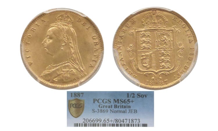 kosuke_dev 【PCGS MS65】イギリス ヴィクトリア女王 1887年 ハーフソブリン金貨