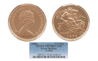 kosuke_dev 【PCGS PR70】イギリス エリザベス2世 1982年 ハーフソブリン金貨 DCAM
