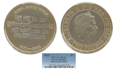 kosuke_dev 【PCGS MS66】イギリス ジェームズ王欽定訳聖書 400周年 2011年 2ポンド銅貨