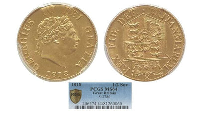 kosuke_dev 【PCGS MS64】イギリス ジョージ3世 1818年 ハーフソブリン金貨