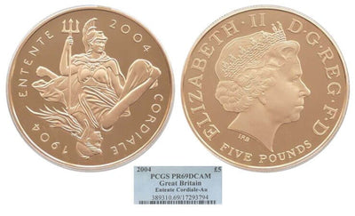kosuke_dev 【PCGS PR69】イギリス 英仏協商 100周年 2004年 5ポンド金貨