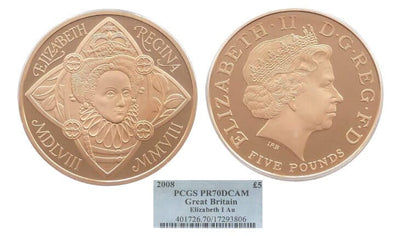 kosuke_dev 【PCGS PR70】イギリス エリザベス1世 即位450周年2008年 5ポンド金貨