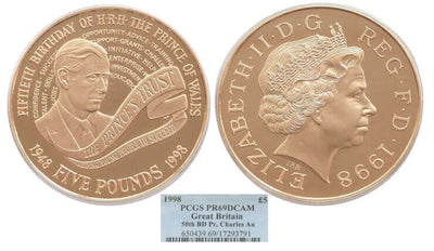 kosuke_dev 【PCGS PR69】イギリス チャールズ皇太子 生誕50年 1998年 5ポンド金貨