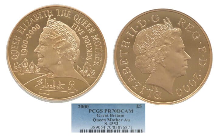 kosuke_dev 【PCGS PR70】イギリス クイーンマザー 生誕100年 2000年 5ポンド金貨
