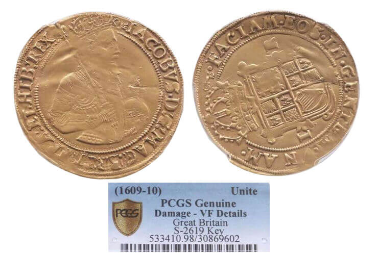 kosuke_dev 【PCGS VF】イギリス ジェームズ1世 1609-1610年 ユナイト金貨 美品