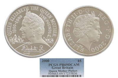kosuke_dev 【PCGS PR69】イギリス クイーンマザー 生誕100年 2000年 ピエフォー 5ポンド銀貨