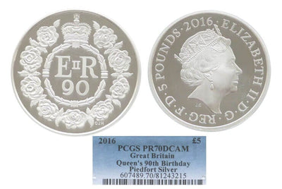kosuke_dev 【PCGS PR70】イギリス エリザベス2世 生誕90年 2016年 ピエフォー 5ポンド銀貨